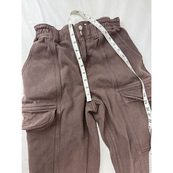 Grunge Pacsun Elastic Waist Cargo Utility Pants Brown Snap Button Small Pockets - Picture 6 of 10